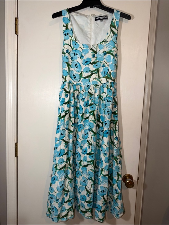 Karl Lagerfeld Dresses & Skirts - Karl Lagerfeld Linen Blend Blue Floral Dress